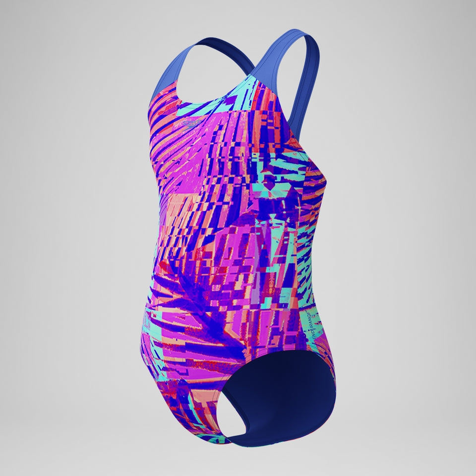Speedo Girls' Digital Printed Splashback Swimsuit Pink/Blue
