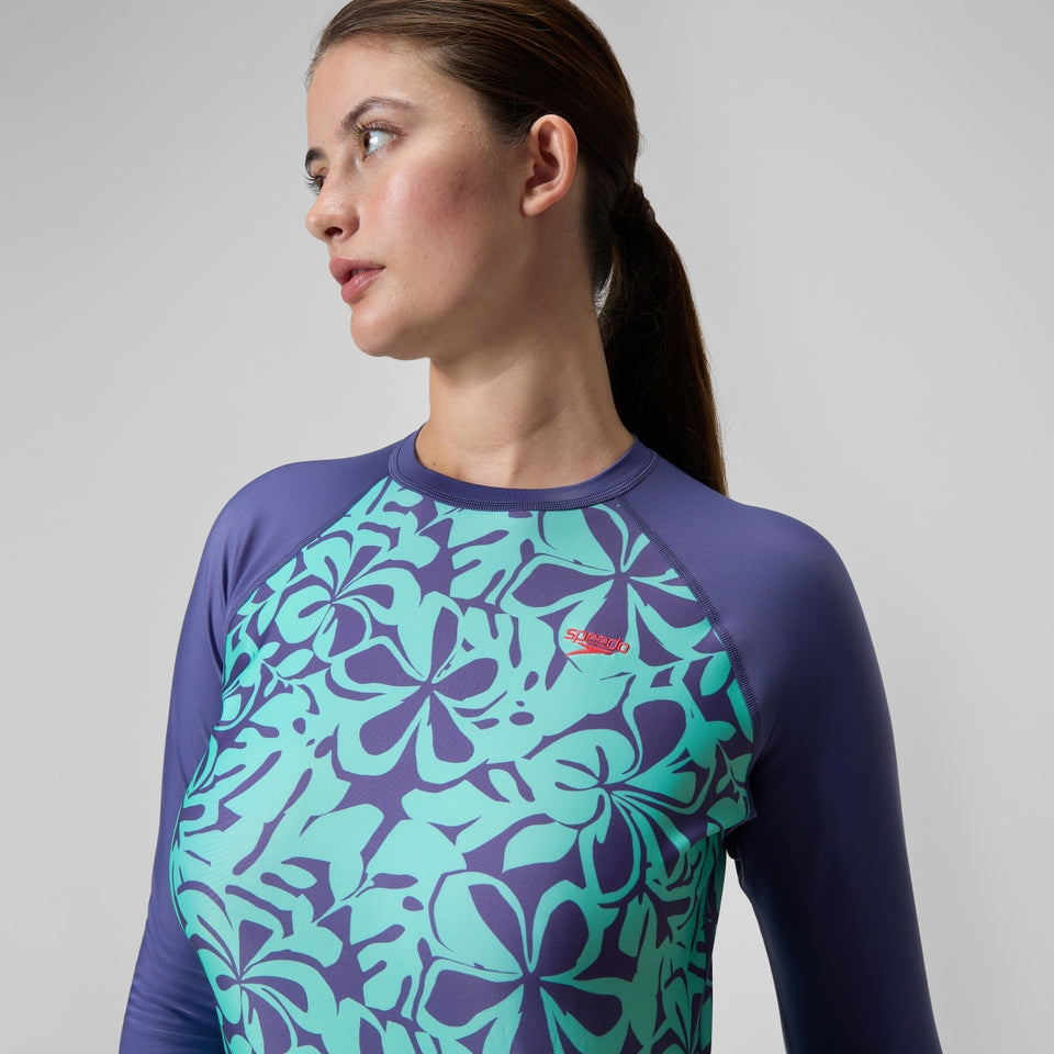 Speedo Printed Long Sleeve Rash Top Blue/Green