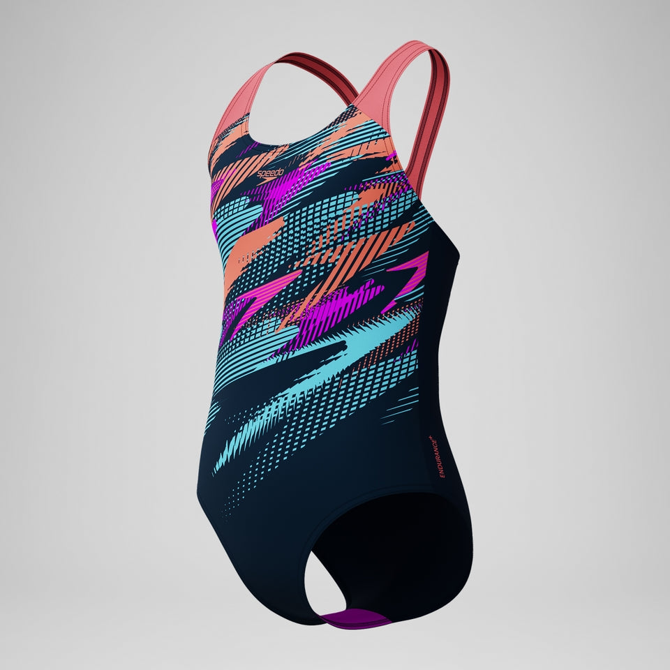 Speedo Girls' Digital Placement Splashback Swimsuit DarkTeal/Coral