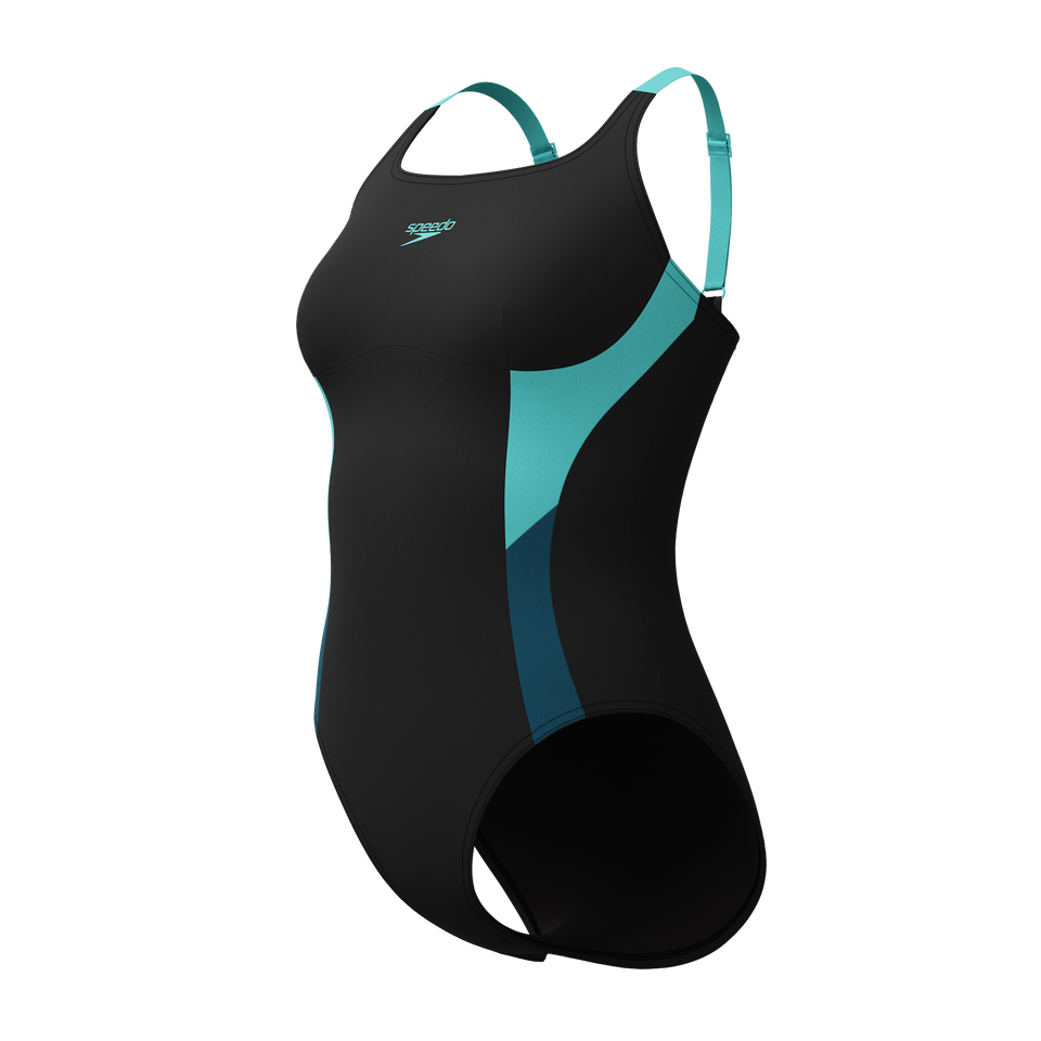 Speedo Shaping Solid Splice Swimsuit Black/Turquoise