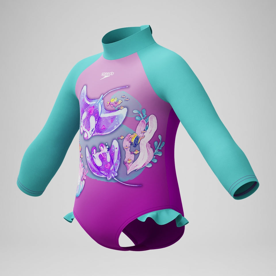Speedo Girls' Digital Long Sleeve Swimsuit Pink/Green