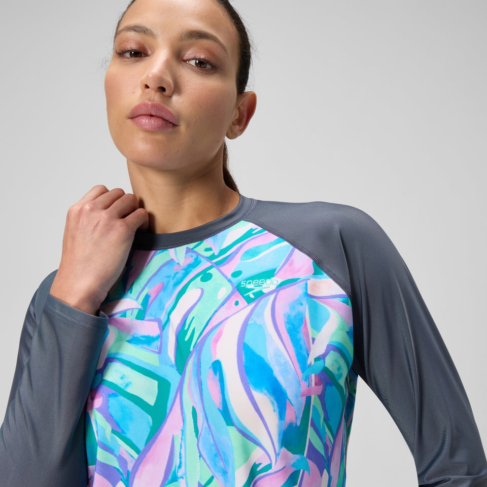 Speedo Printed Long Sleeve Swim Shirt Grey/Green