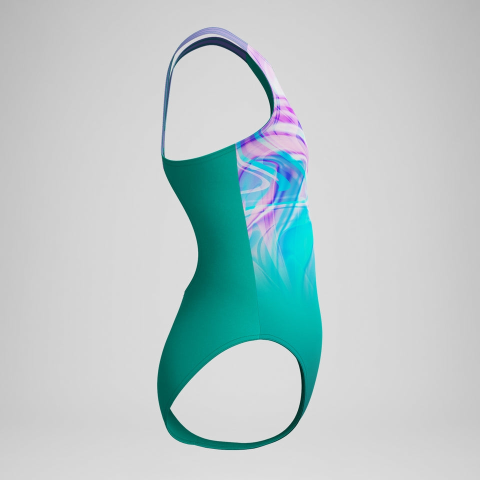 Speedo Girls Printed Pulseback Swimsuit Green/Pink