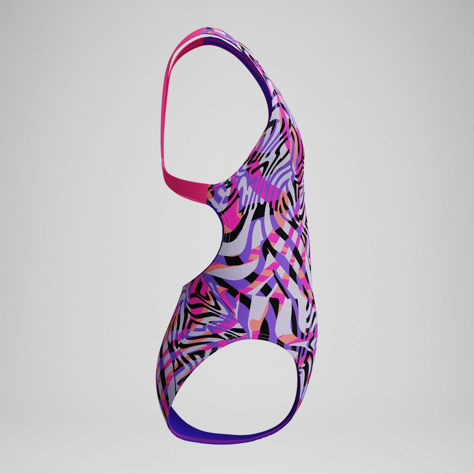 Speedo Girls Allover Leaderback Swimsuit Pink/Black