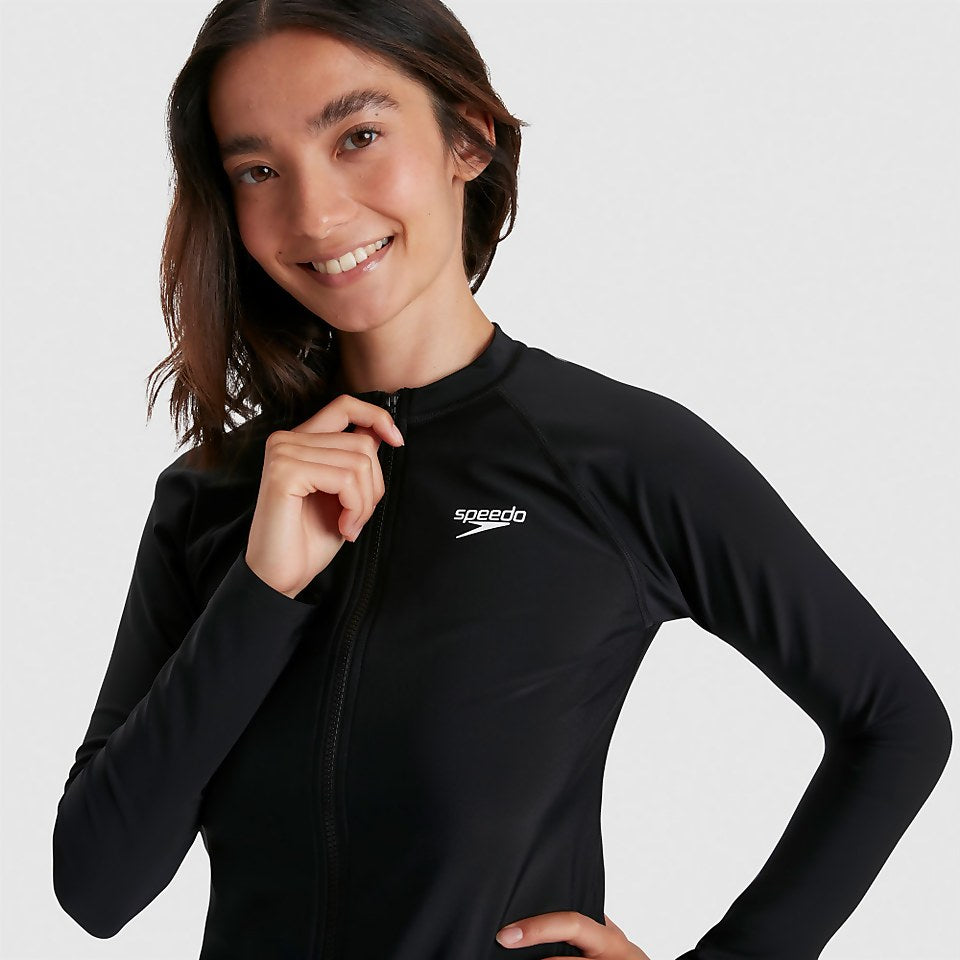 Speedo Long Sleeved Zip Sun Protection Top Black