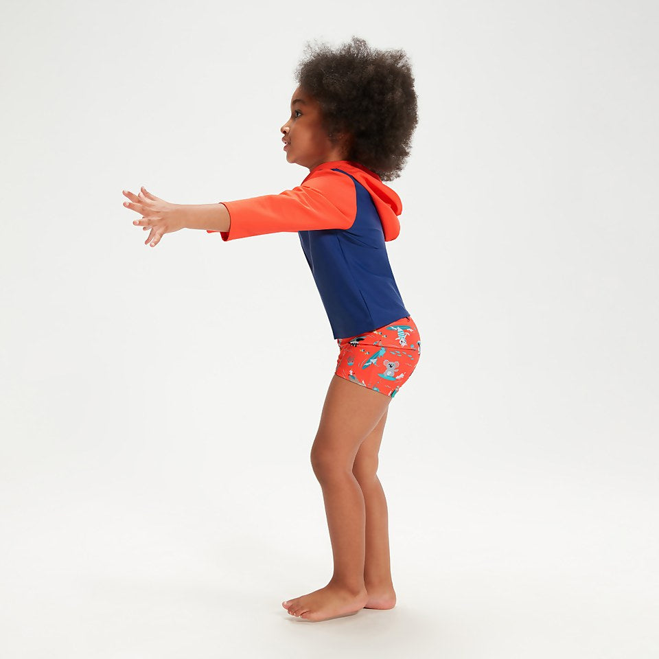 Speedo Infant Unisex Learn To Swim Essential Hooded Rash Top Blue/Coral