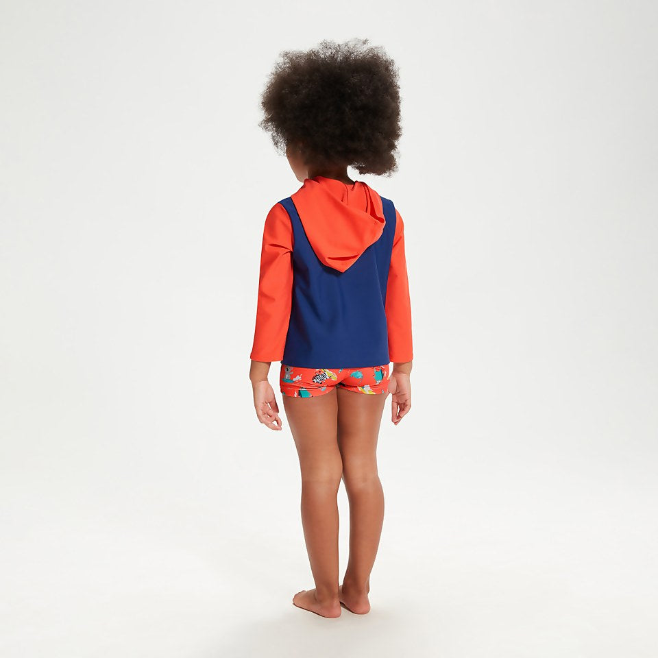Speedo Infant Unisex Learn To Swim Essential Hooded Rash Top Blue/Coral