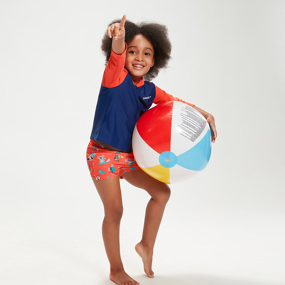 Speedo Infant Unisex Learn To Swim Essential Hooded Rash Top Blue/Coral