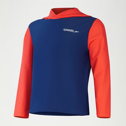 Speedo Infant Unisex Learn To Swim Essential Hooded Rash Top Blue/Coral