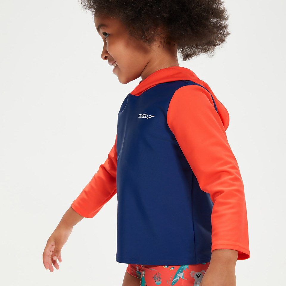 Speedo Infant Unisex Learn To Swim Essential Hooded Rash Top Blue/Coral