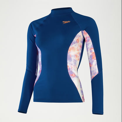 Speedo Printed Long Sleeve Rash Top Blue/Coral