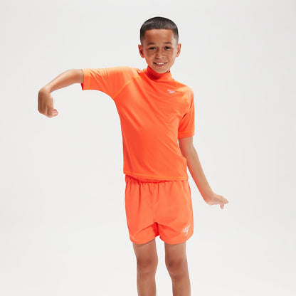 Speedo Boys' Printed Short Sleeve Rash Top Orange