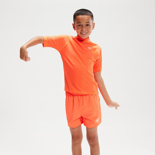 Speedo Boys' Printed Short Sleeve Rash Top Orange