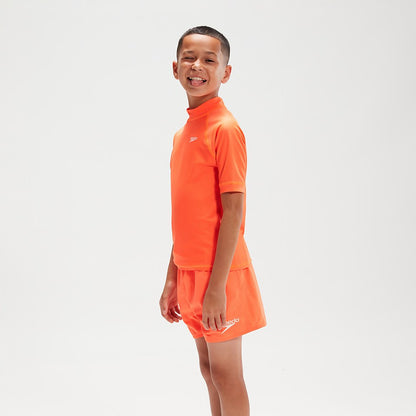 Speedo Boys' Printed Short Sleeve Rash Top Orange