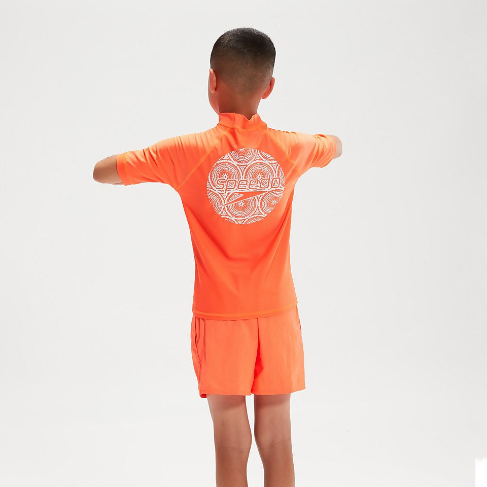 Speedo Boys' Printed Short Sleeve Rash Top Orange
