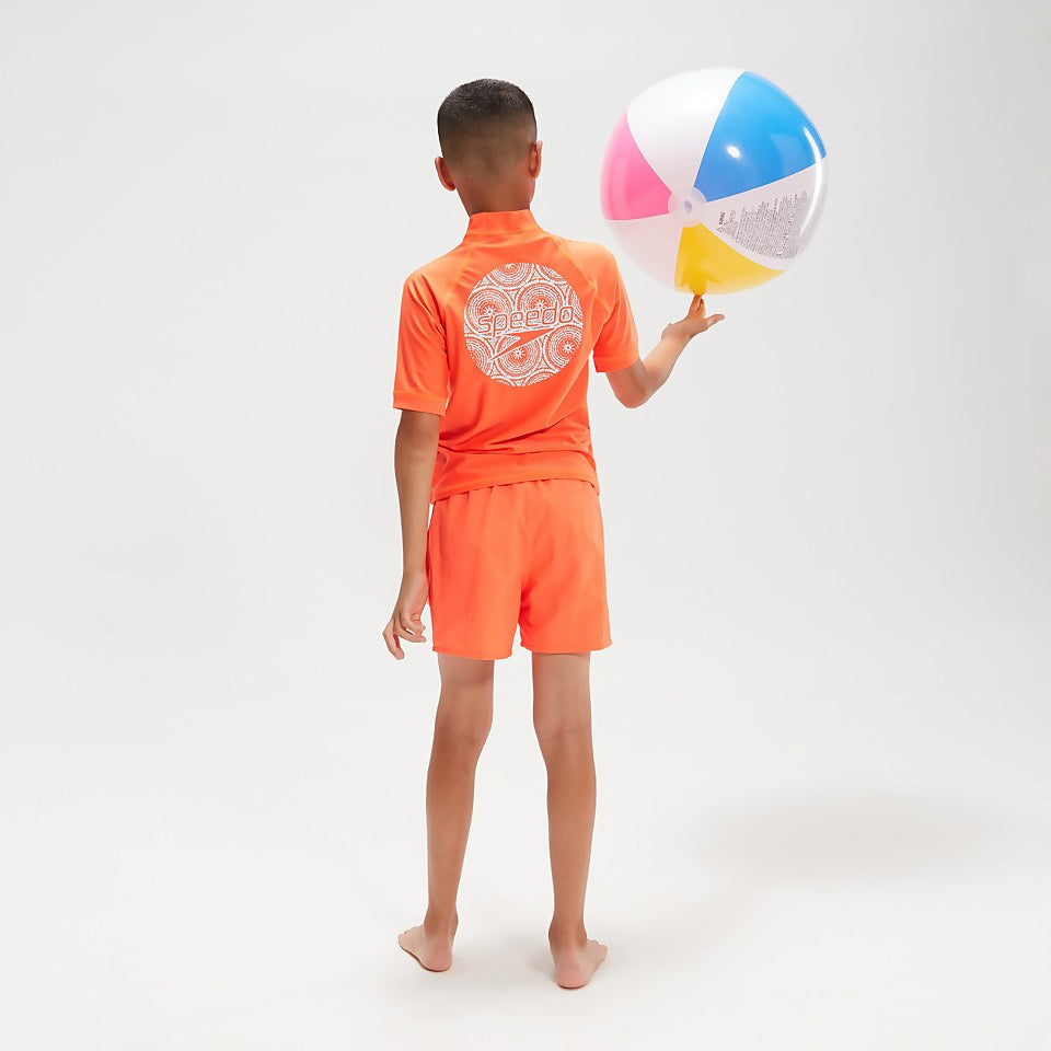 Speedo Boys' Printed Short Sleeve Rash Top Orange