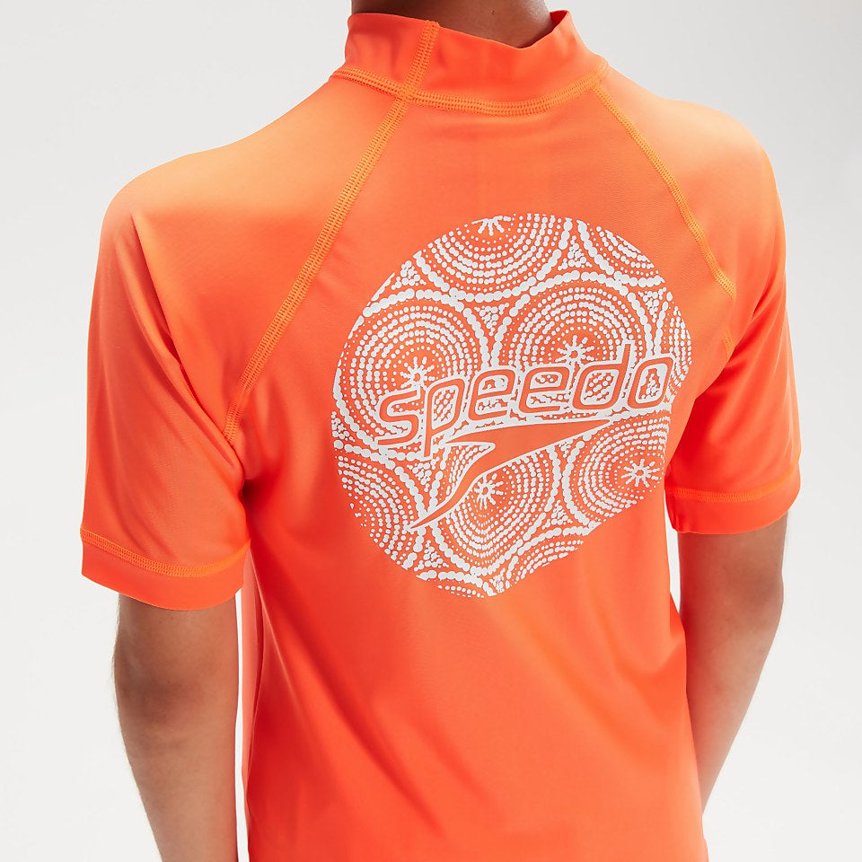 Speedo Boys' Printed Short Sleeve Rash Top Orange