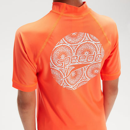 Speedo Boys' Printed Short Sleeve Rash Top Orange