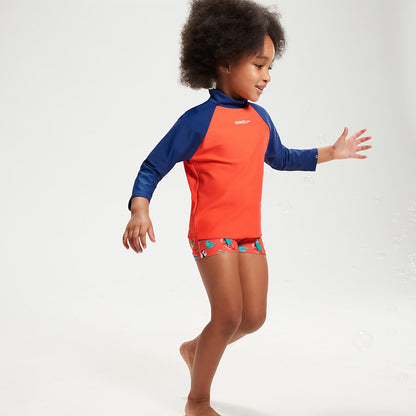 Speedo Infant Unisex Learn To Swim Essential Rash Top Blue/Coral