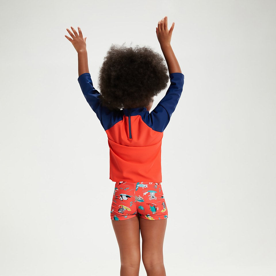 Speedo Infant Unisex Learn To Swim Essential Rash Top Blue/Coral