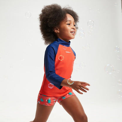 Speedo Infant Unisex Learn To Swim Essential Rash Top Blue/Coral
