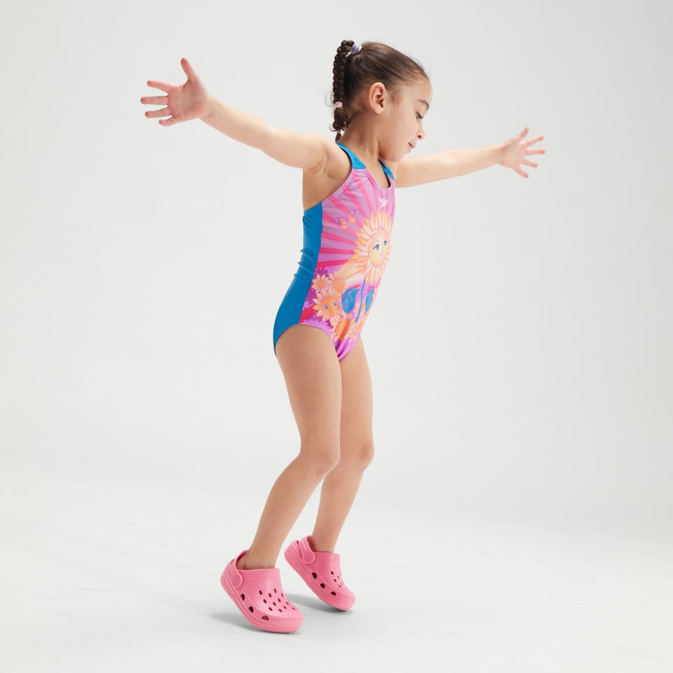 Speedo Girls' Digital Printed Swimsuit Purple/Orange