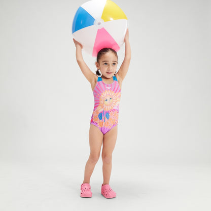 Speedo Girls' Digital Printed Swimsuit Purple/Orange