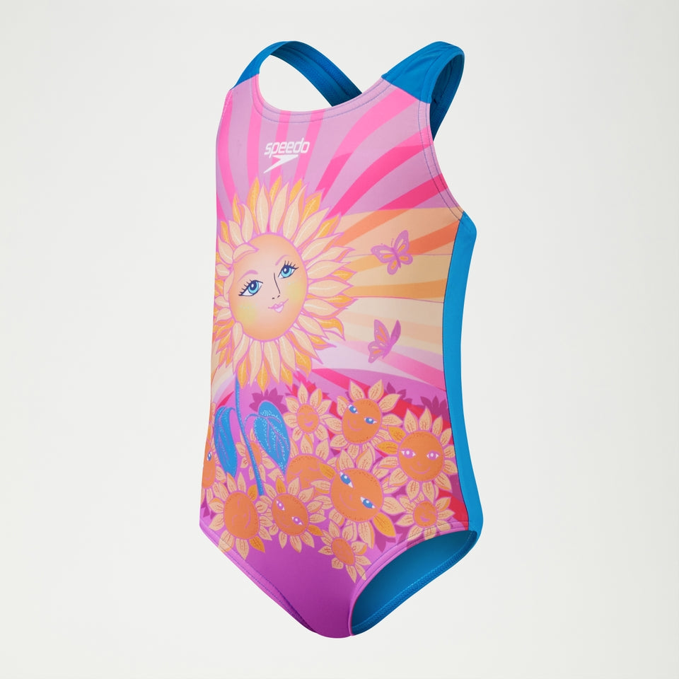 Speedo Girls' Digital Printed Swimsuit Purple/Orange