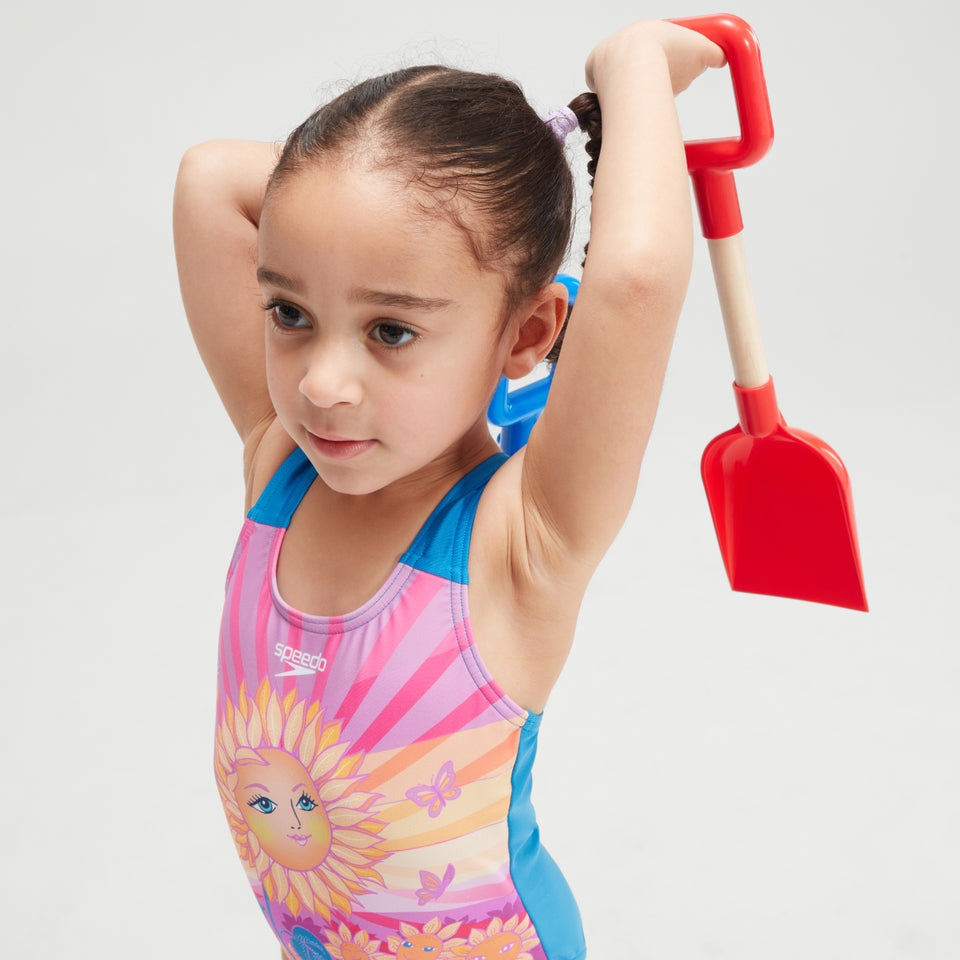 Speedo Girls' Digital Printed Swimsuit Purple/Orange