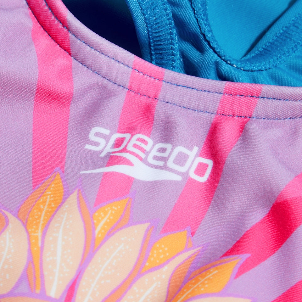 Speedo Girls' Digital Printed Swimsuit Purple/Orange