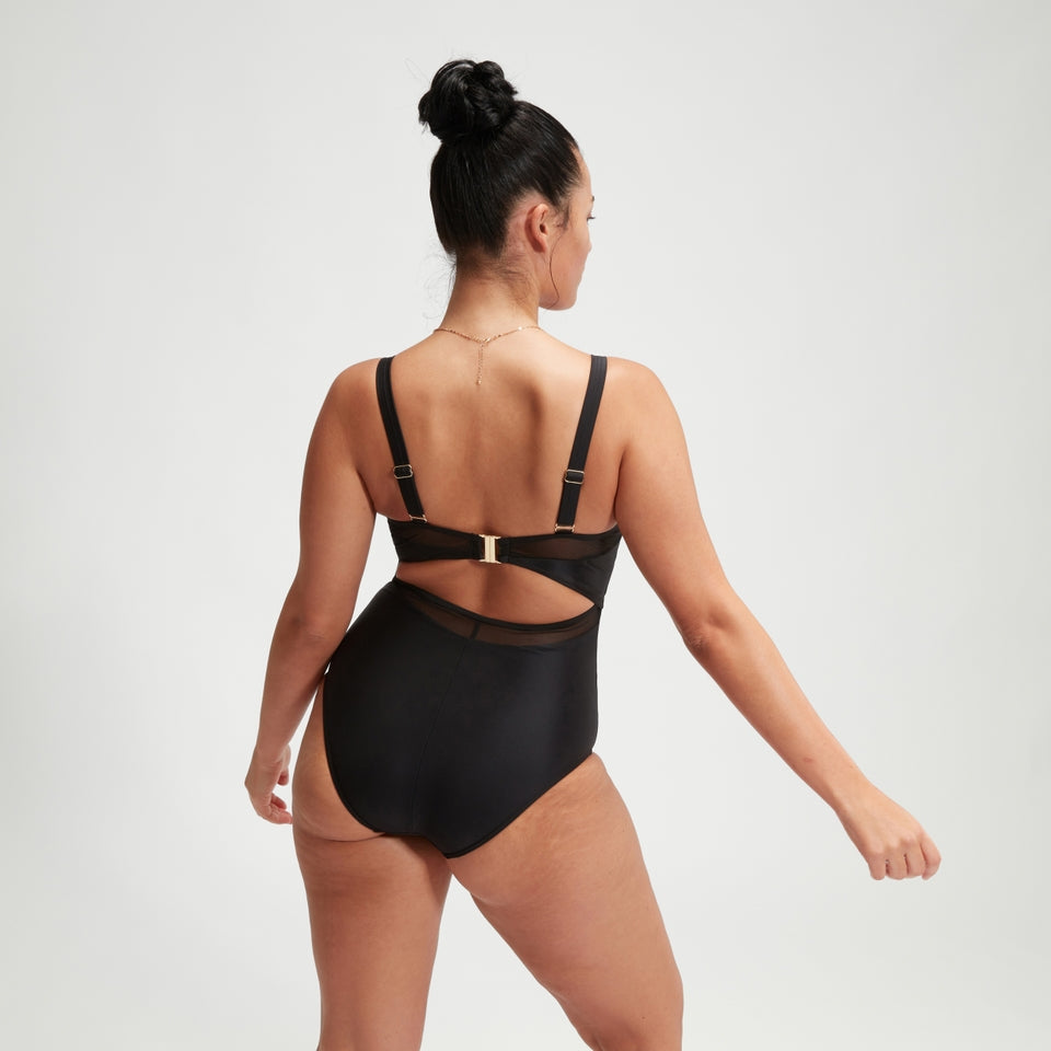 Speedo Shaping Mesh Detail Swimsuit Black
