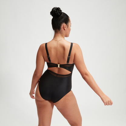 Speedo Shaping Mesh Detail Swimsuit Black