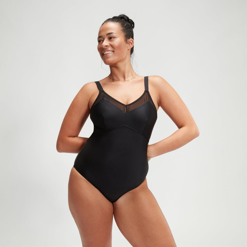 Speedo Shaping Mesh Detail Swimsuit Black