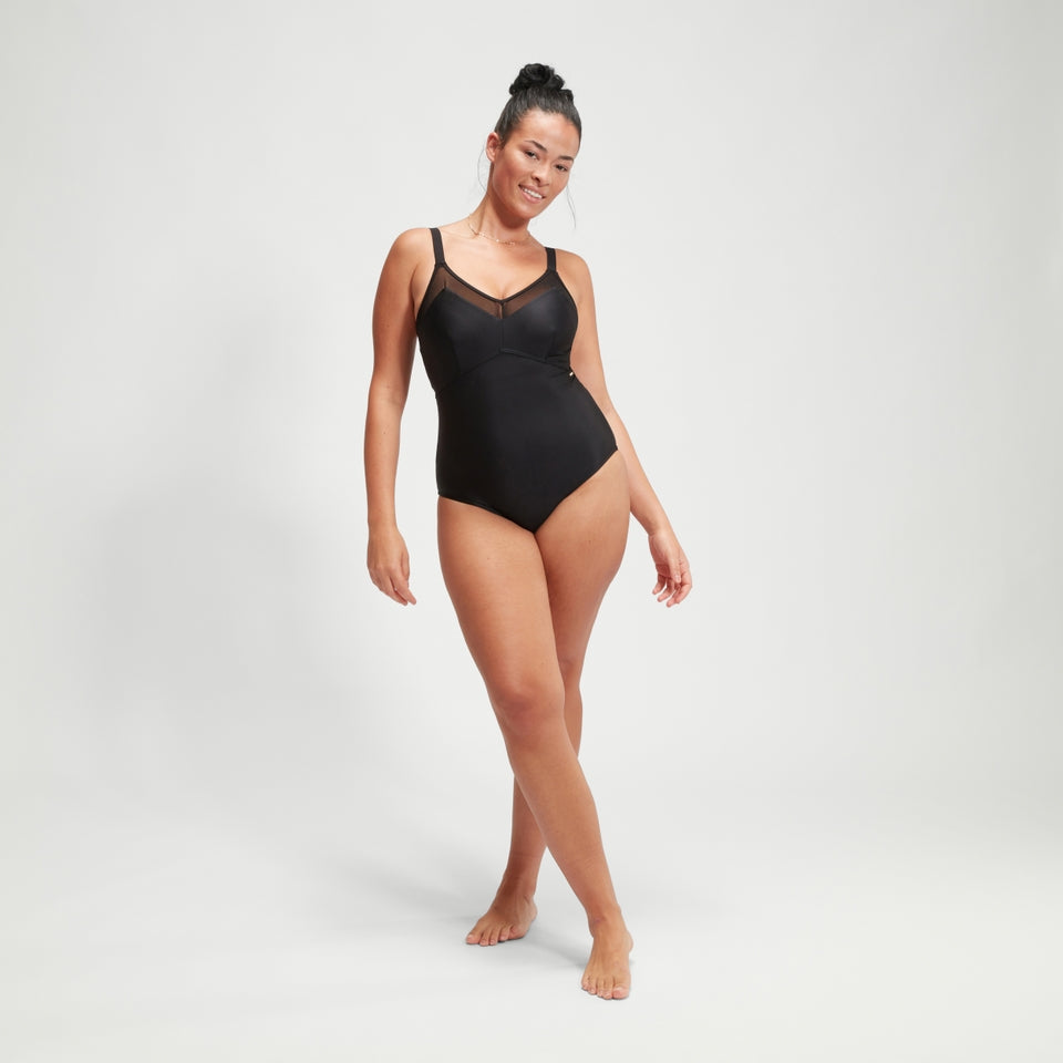 Speedo Shaping Mesh Detail Swimsuit Black