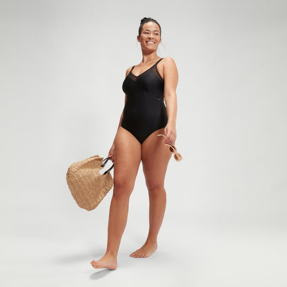 Speedo Shaping Mesh Detail Swimsuit Black