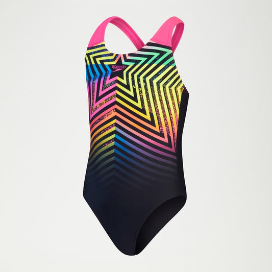 Speedo Girls Digital Placement Splashback Swimsuit Black/Yellow