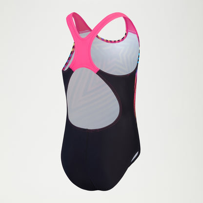 Speedo Girls Digital Placement Splashback Swimsuit Black/Yellow