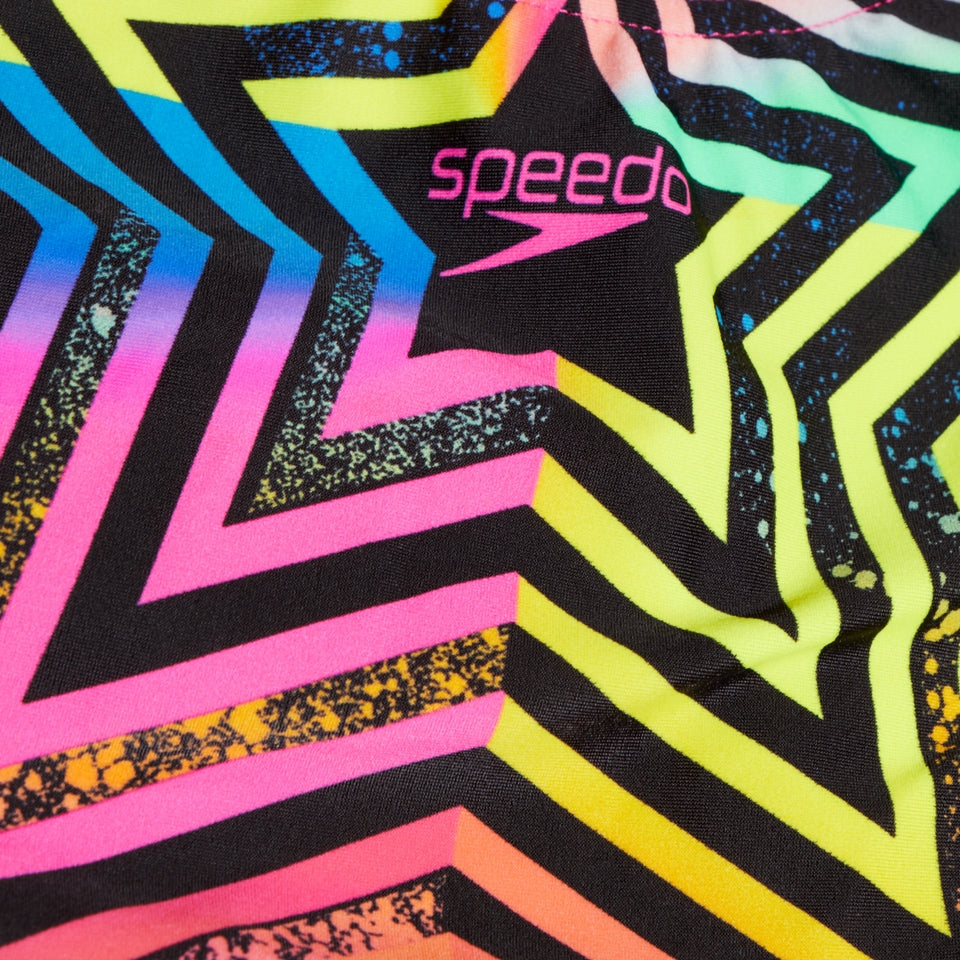 Speedo Girls Digital Placement Splashback Swimsuit Black/Yellow