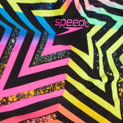 Speedo Girls Digital Placement Splashback Swimsuit Black/Yellow