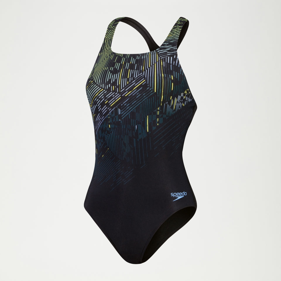 Speedo Digital Printed Medalist Swimsuit Black