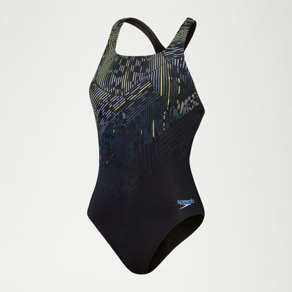 Speedo Digital Printed Medalist Swimsuit Black