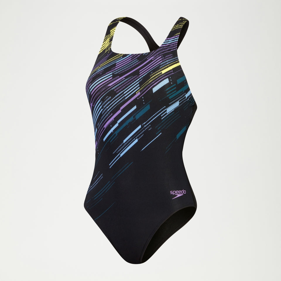 Speedo Digital Printed Medalist Swimsuit Black
