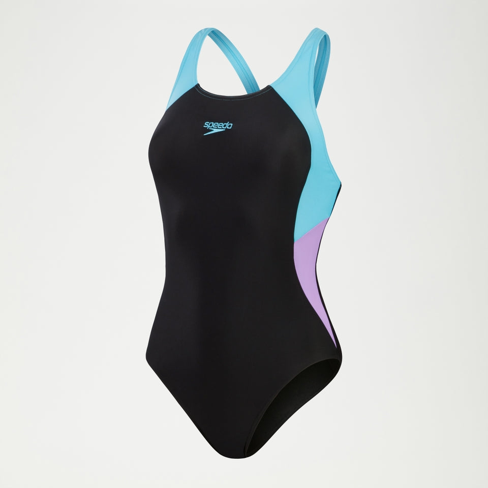 Speedo Colourblock Splice Swimsuit Muscleback Black/Purple