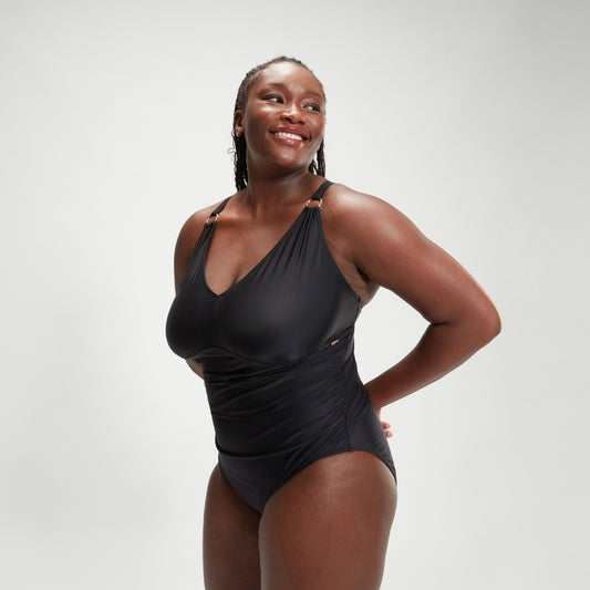 Speedo Plus Size Shaping V Neck Swimsuit Black