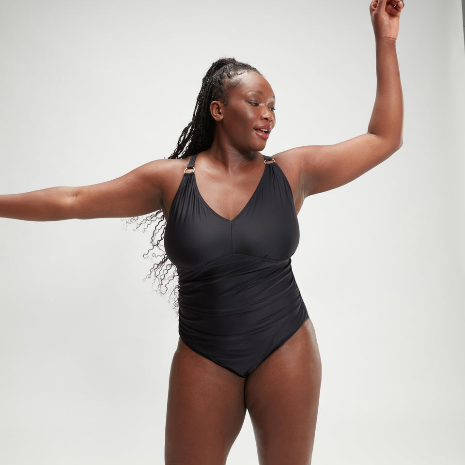 Speedo Plus Size Shaping V Neck Swimsuit Black