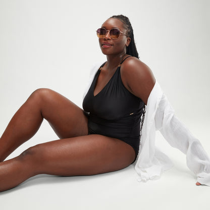 Speedo Plus Size Shaping V Neck Swimsuit Black