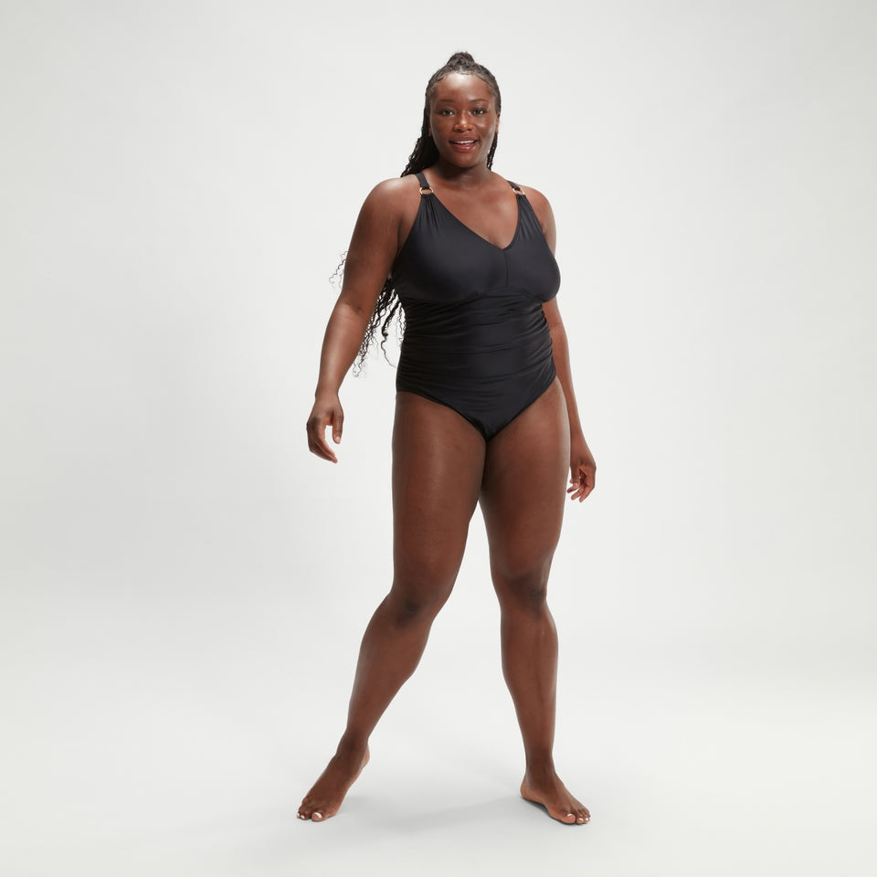 Speedo Plus Size Shaping V Neck Swimsuit Black