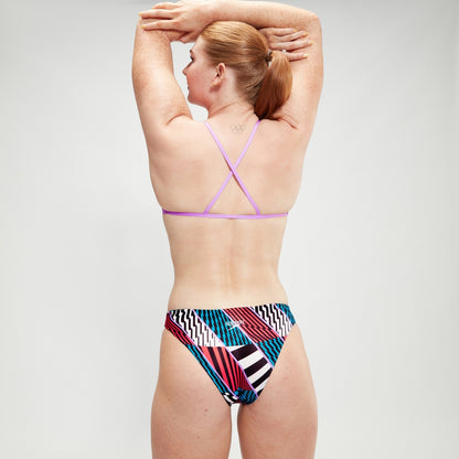 Speedo Allover Digital Crossback Bikini Top Black/White/Red