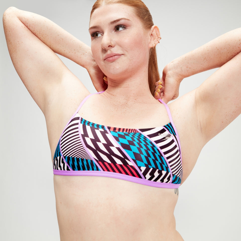 Speedo Allover Digital Crossback Bikini Top Black/White/Red