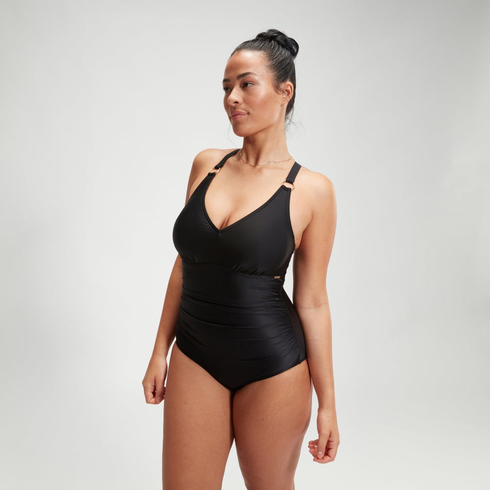 Speedo Shaping V Neck Swimsuit Black